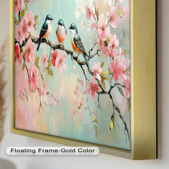 Three Birds Among Blossoms – Animal Oil Painting