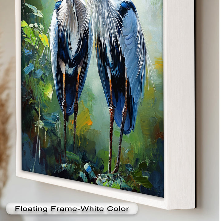 Pair of Herons in Forest Light – Animal Oil Painting