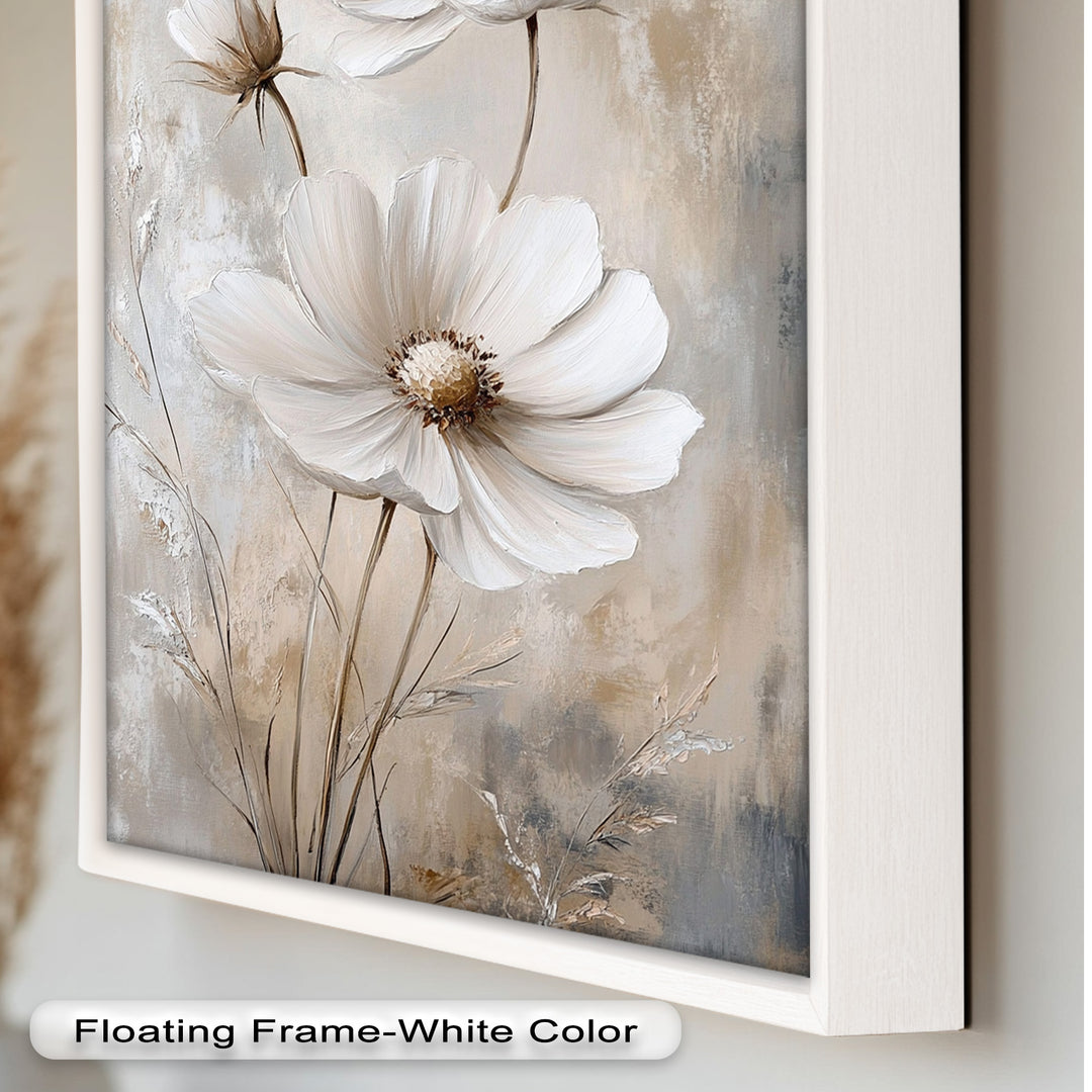Soft Ivory Blooms – Neutral Flower Oil Painting