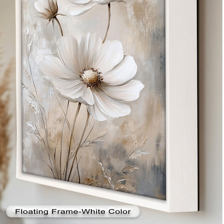 Soft Ivory Blooms – Neutral Flower Oil Painting