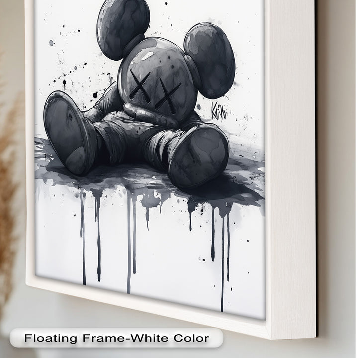 Gefallenes Schweigen – Monochromes KAWS-Ölgemälde