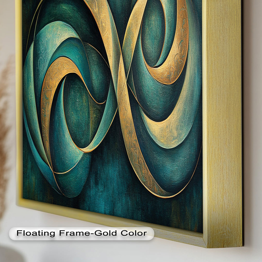Infinity Loop Abstract – Teal & Gold Modern Oil Painting