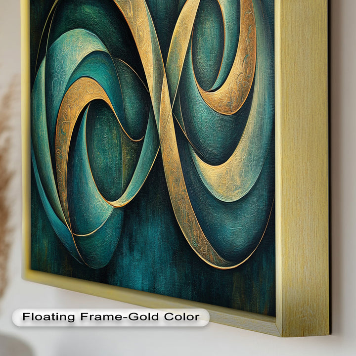 Infinity Loop Abstract – Teal & Gold Modern Oil Painting