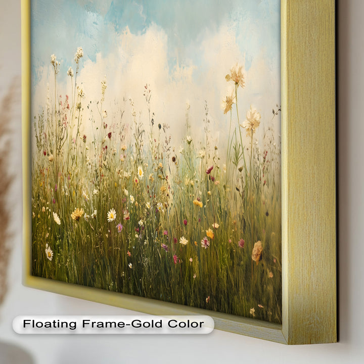 Vintage Meadow with Blooming Flowers – Serene Nature Oil Painting