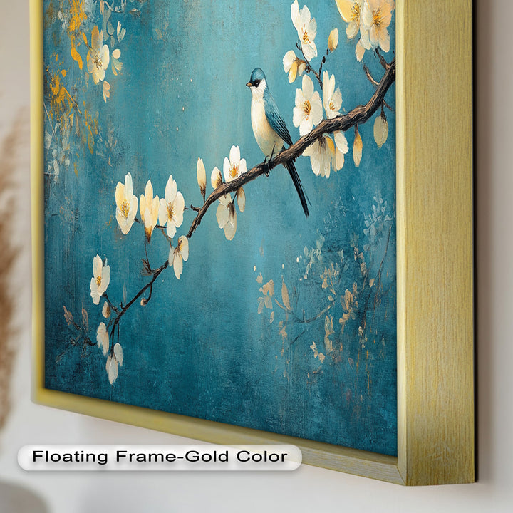 Bluebird and Blossoms Wall Art – Floral Oil Painting