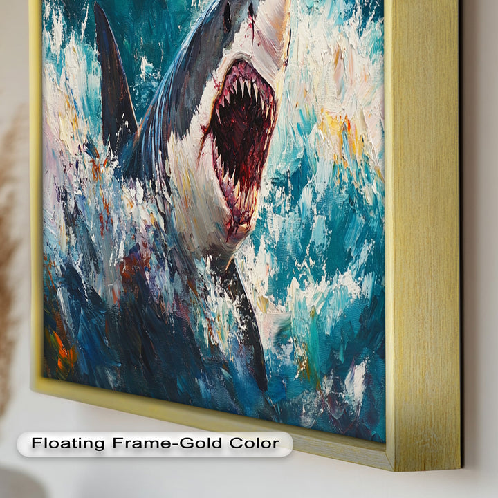 Ferocious Shark Emerging from Turbulent Waters – Animal Oil Painting