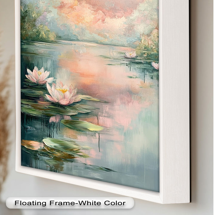 Pastel Water Lilies in Tranquil Lake - Flower Oil Painting