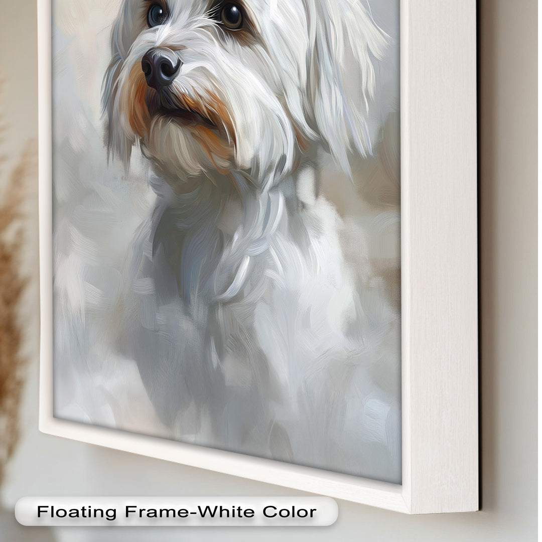 Snowy Gaze – White Maltese Portrait Animal Oil Painting