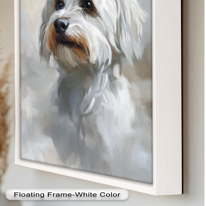 Snowy Gaze – White Maltese Portrait Animal Oil Painting