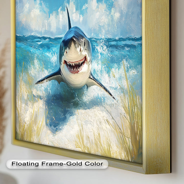 Smiling Shark by the Shore – Animal Oil Painting