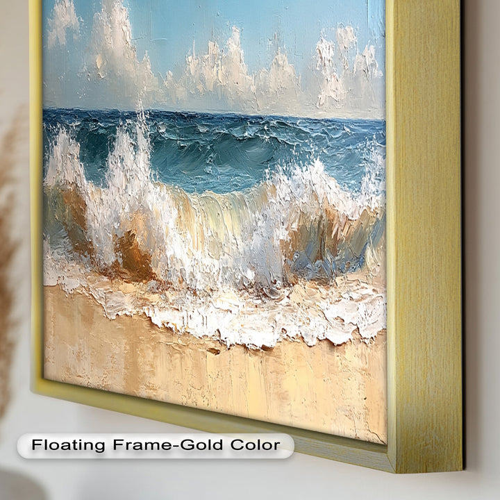 Coastal Beach Wall Art - Crashing Waves Seascape Oil Painting
