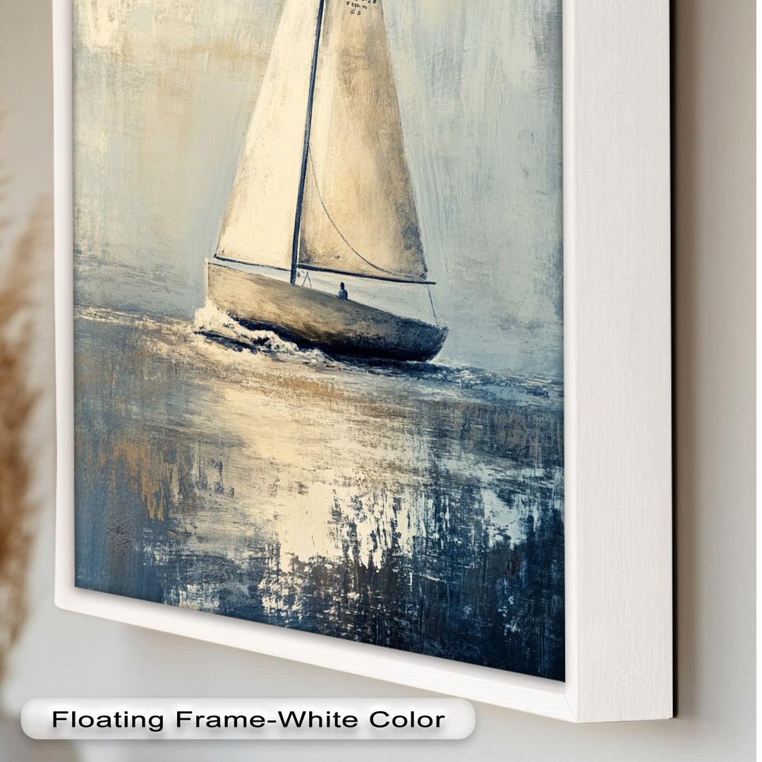 Golden Sail – Minimalistisches Ölgemälde „Boot auf See“