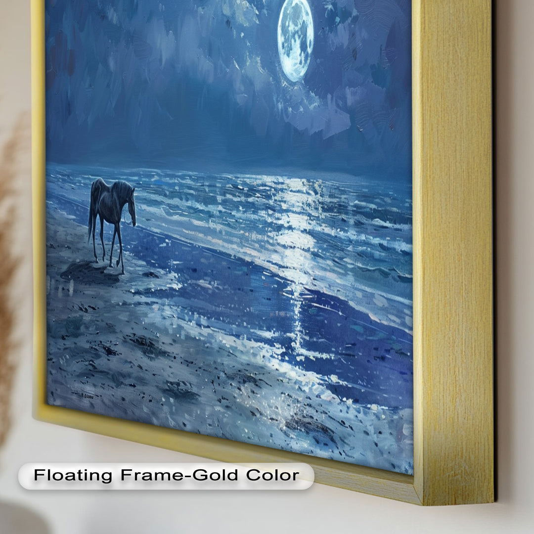 Moonlight & Horse – Serene Nighttime Oil Painting