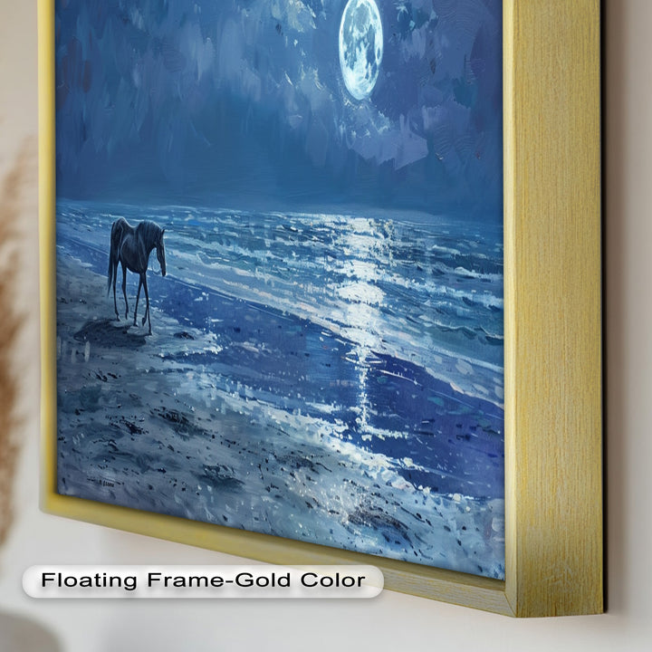 Moonlight & Horse – Serene Nighttime Oil Painting