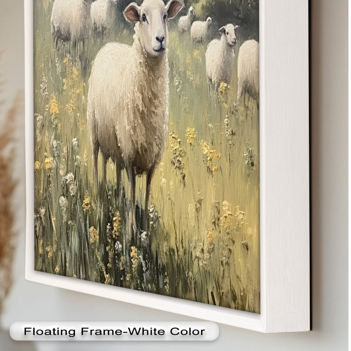 Sheep in Spring Meadow – Pastoral Oil Painting