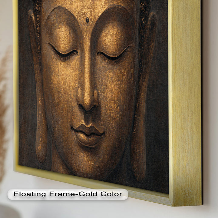 Golden Buddha Face Wall Art – Religious Oil Painting