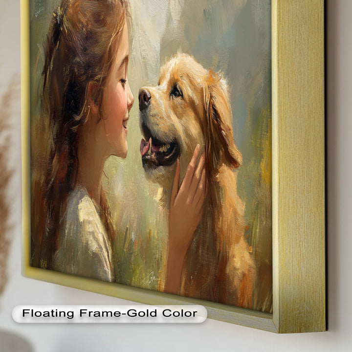 Girl and Golden Retriever in Gentle Light – Animal Oil Painting