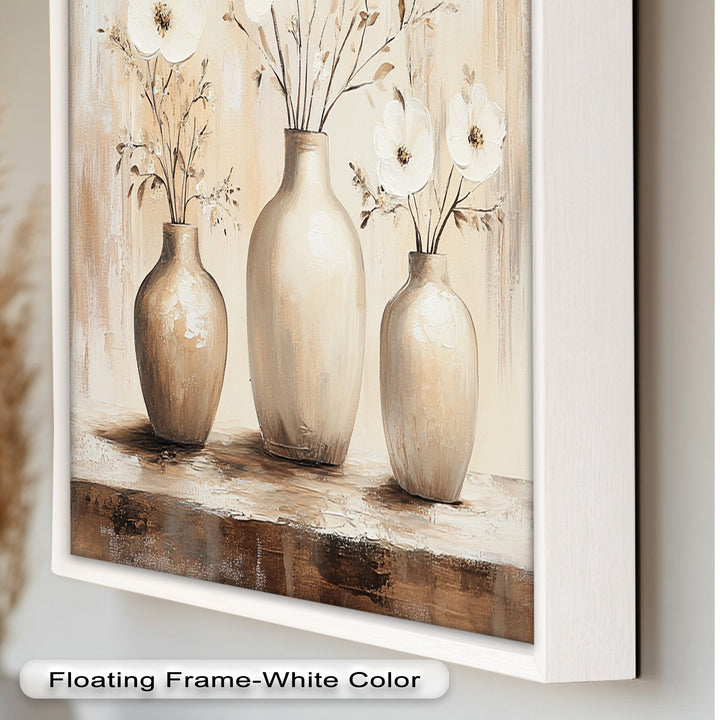 Serenity in Neutral Tones – White Floral Still Life Oil Painting
