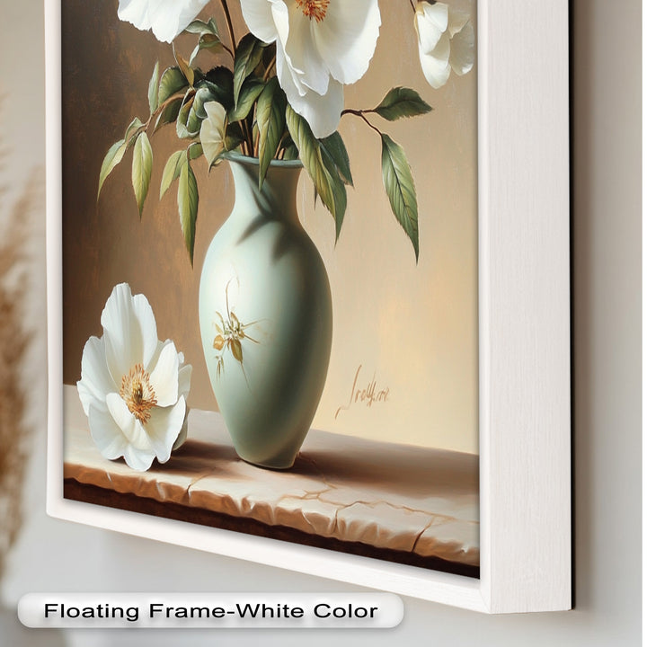 White Peony Still Life – Classic Floral Arrangement Flower Oil Painting