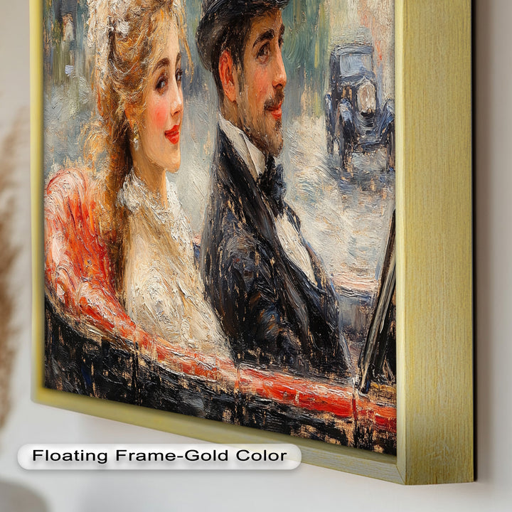Charming Couple in a Vintage Car – Impressionist Oil Painting