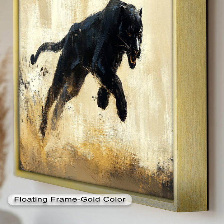 Charging Black Panther in Motion – Animal Oil Painting