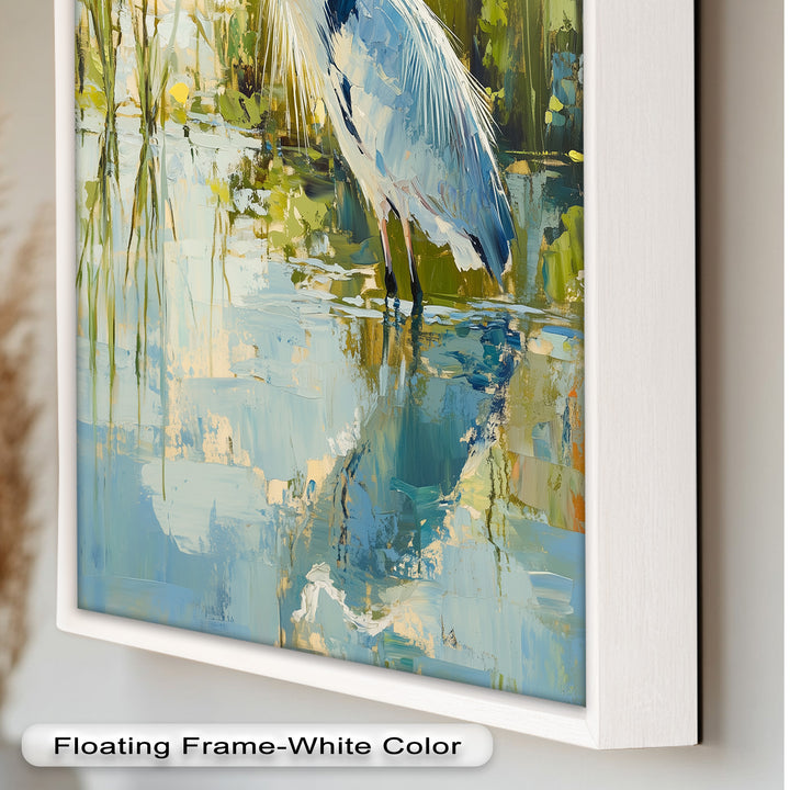 Reflections of Grace – Heron in Wetlands Oil Painting
