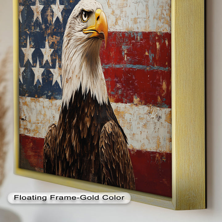 Adler mit amerikanischer Flagge – Patriotisches Ölgemälde