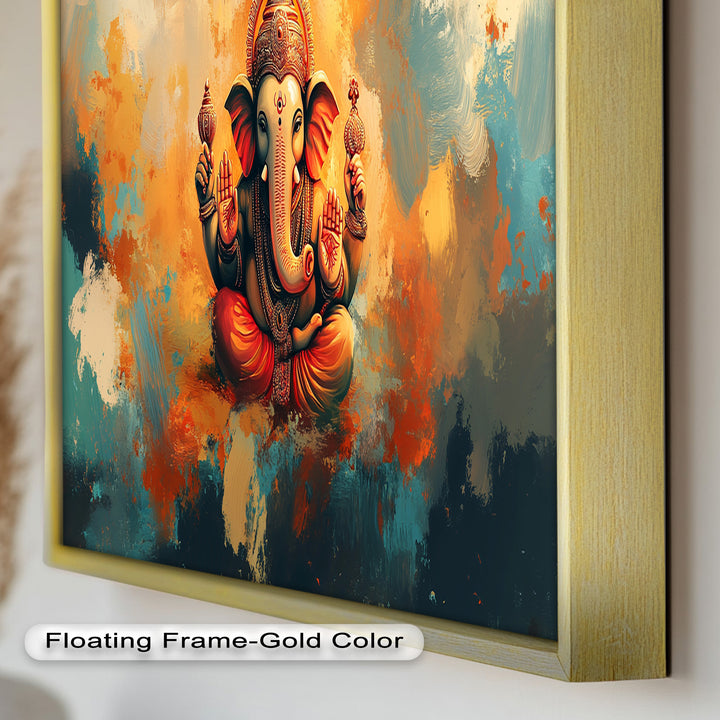 Orange Ganesha Wandkunst – Religiöses Ölgemälde