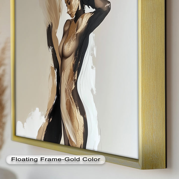 Golden Silence – Abstract Female Figure Oil Painting