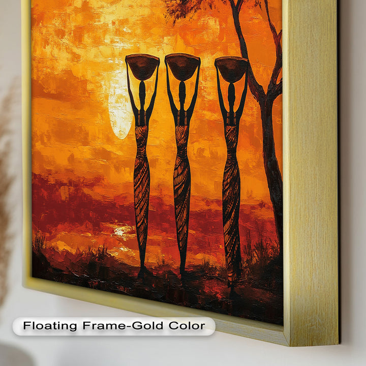 Afrikanische Frauenkunst – Stammes-Silhouette Wanddekoration Ölgemälde