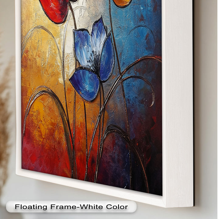 Eternal Bloom – Red, Yellow, and Blue Floral Oil Painting