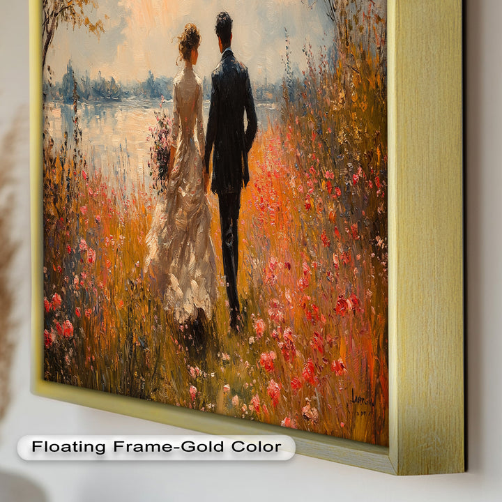 A Walk to Remember – Impressionist Couple in Blooming Field Oil Painting