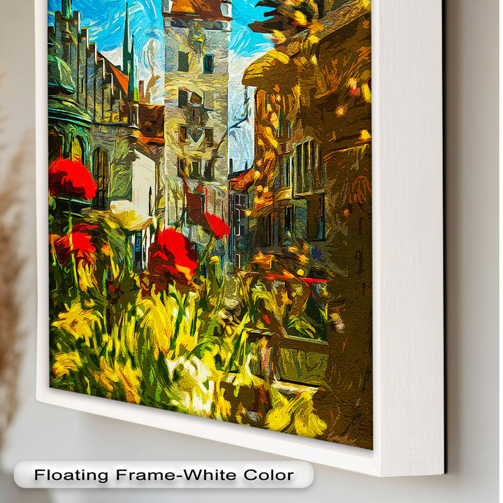 Sunlit Cathedral Square – Vibrant European Cityscape Picasso Oil Painting