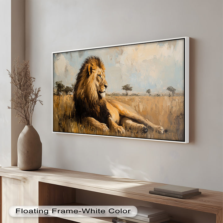 Regal Lion in Golden Plains – Wildlife Oil Painting