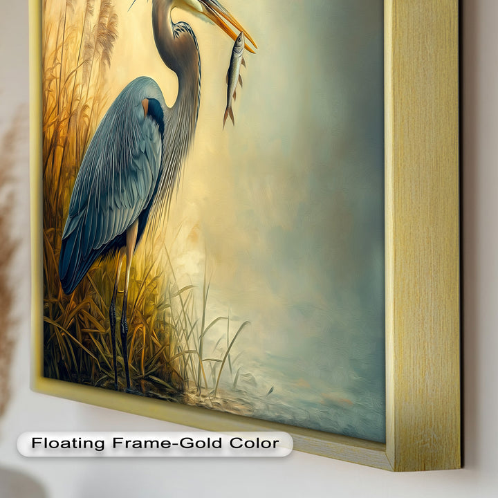 Blue Heron with Fish – Animal Oil Painting
