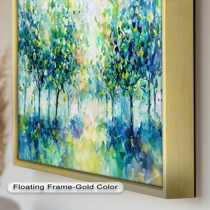 Blue & Green Forest Landscape – Abstract Nature Oil Painting