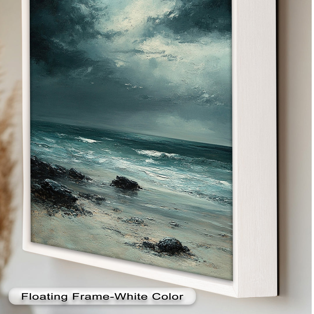 Stormy Beach Wall Art - Seascape Framed Oil Painting