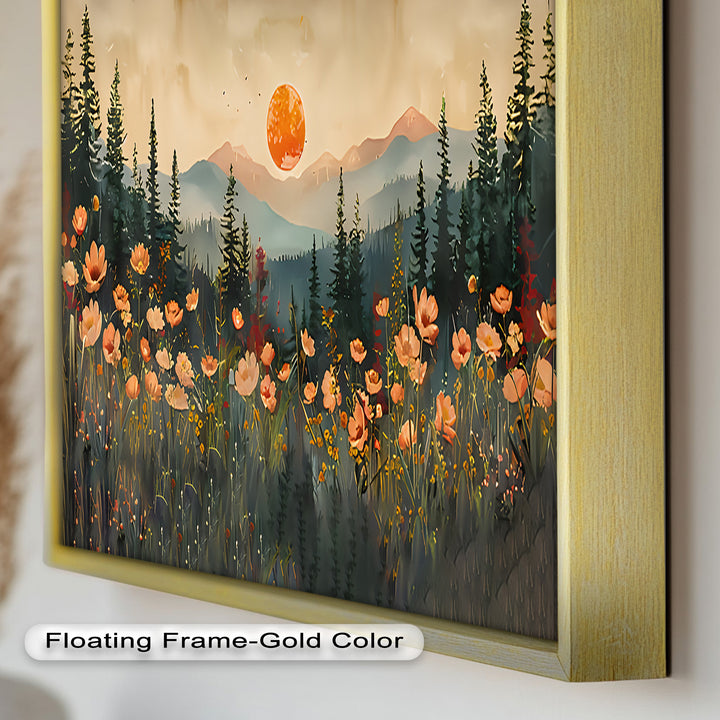 Sunset Floral Forest - Landscape Framed Oil Painting