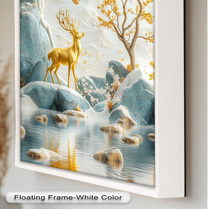 Golden Deer in Snowy Mountain - Animal Oil Painting