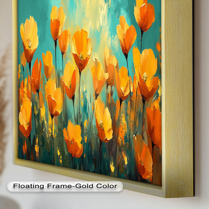 Leuchtend orangefarbene Mohnblumen-Wandkunst – Blumen-Ölgemälde