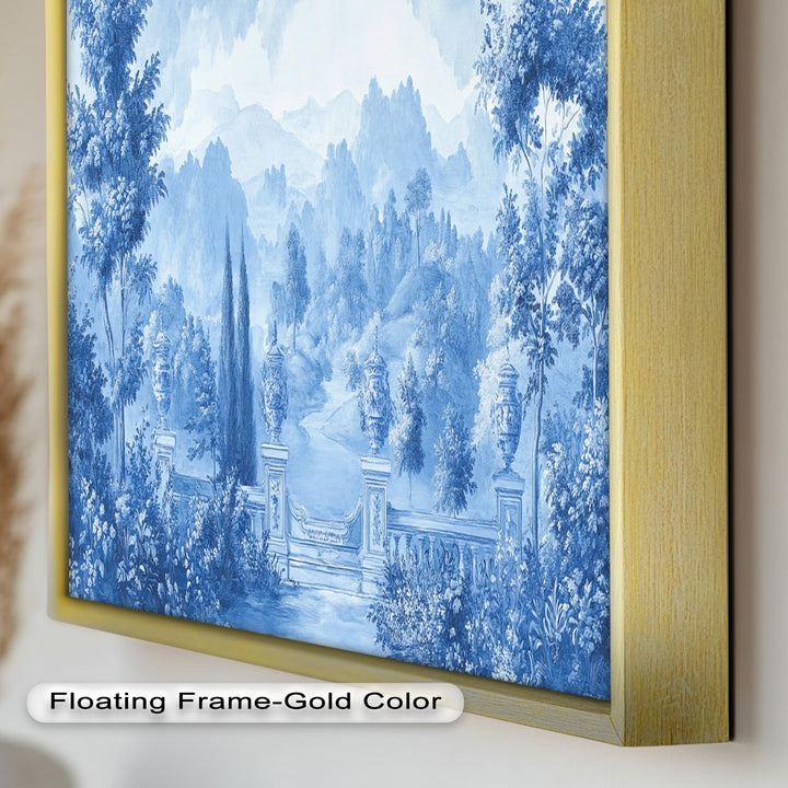 Blue Toned Garden Wall Art – Classical Landscape Oil Painting