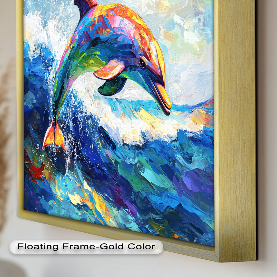 Dolphin Leaping Through Ocean Waves – Animal Oil Painting