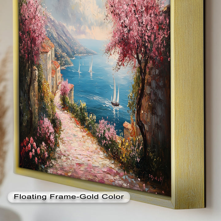 Incredible Sea Street & Spring Blossoms – Coastal Charm Oil Painting