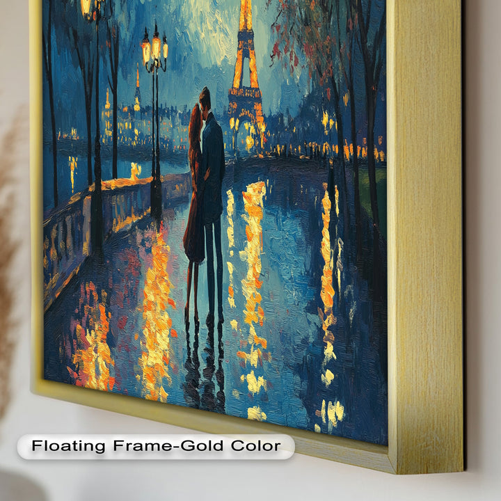 Moonlit Reflections – Eiffel Tower Romance Love Oil Painting
