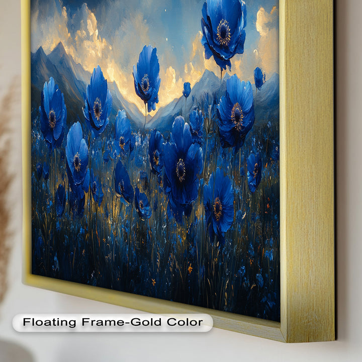 Blue Poppies Beneath a Twilight Sky - Flower Oil Painting