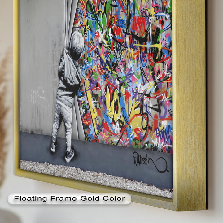 Beyond the Curtain – Banksy-Inspired Graffiti Oil Painting
