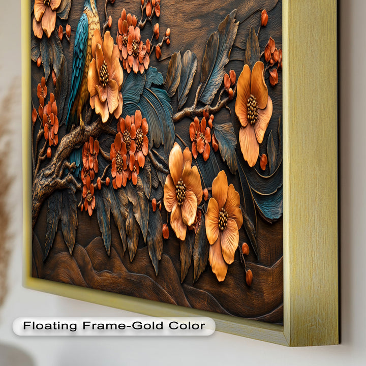 Flowers & Bird – Framed Oil Painting