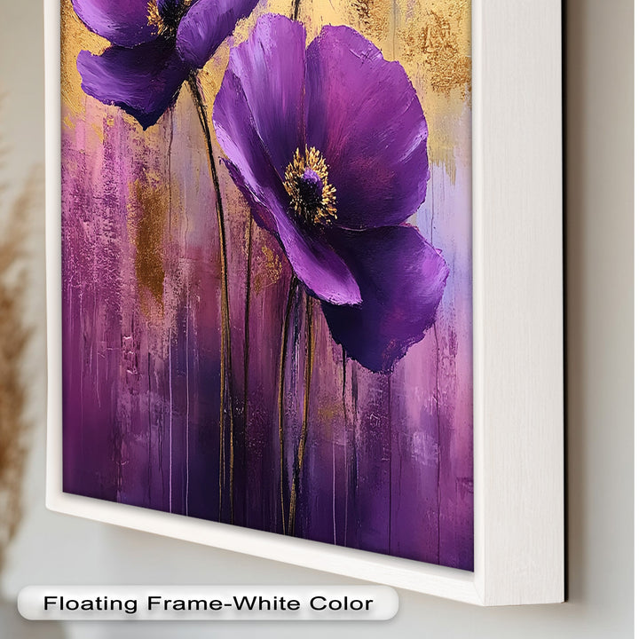 Velvet Blossoms – Purple Floral Elegance with Gold Flower Oil Painting