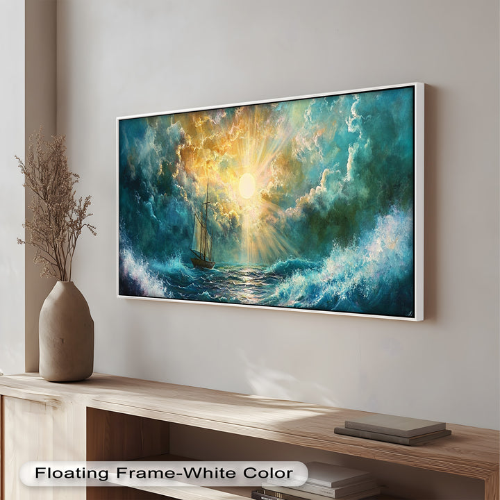 Golden Sun & Sea – Boat Oil Painting