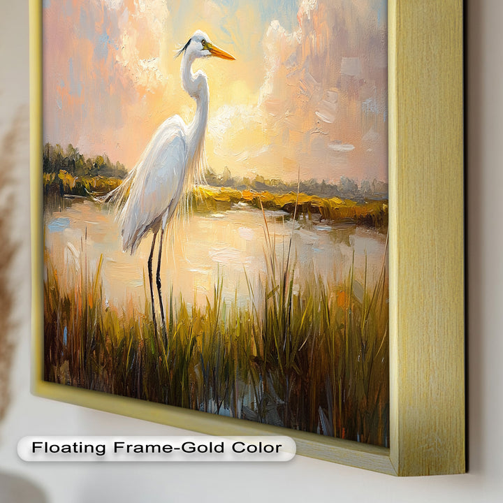 White Egret at Sunset – Animal Oil Painting